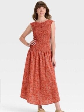 Sleeveless Rust Maxi Dress with Floral Jacquard XL/XXL